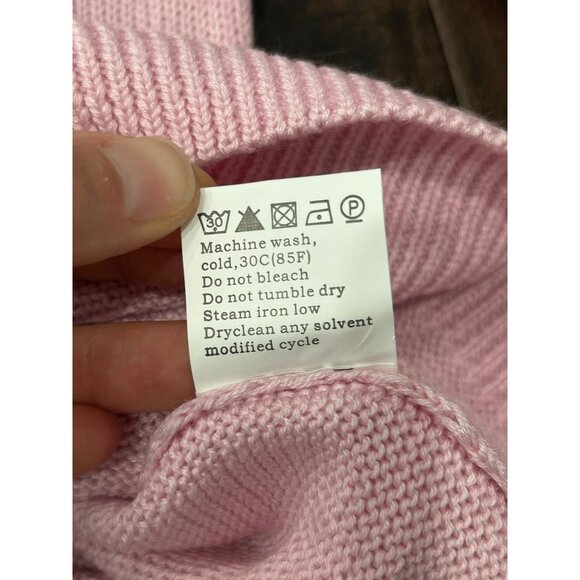 Relaxed Fit Pink Lace Trimmed Deep V Neck Sweater SZ Large Crochet Detail - Picture 7 of 10